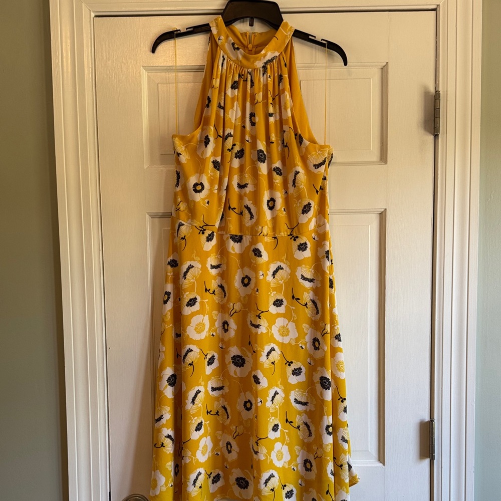 Adrianna Papell Yellow Floral Asymmetrical Dress